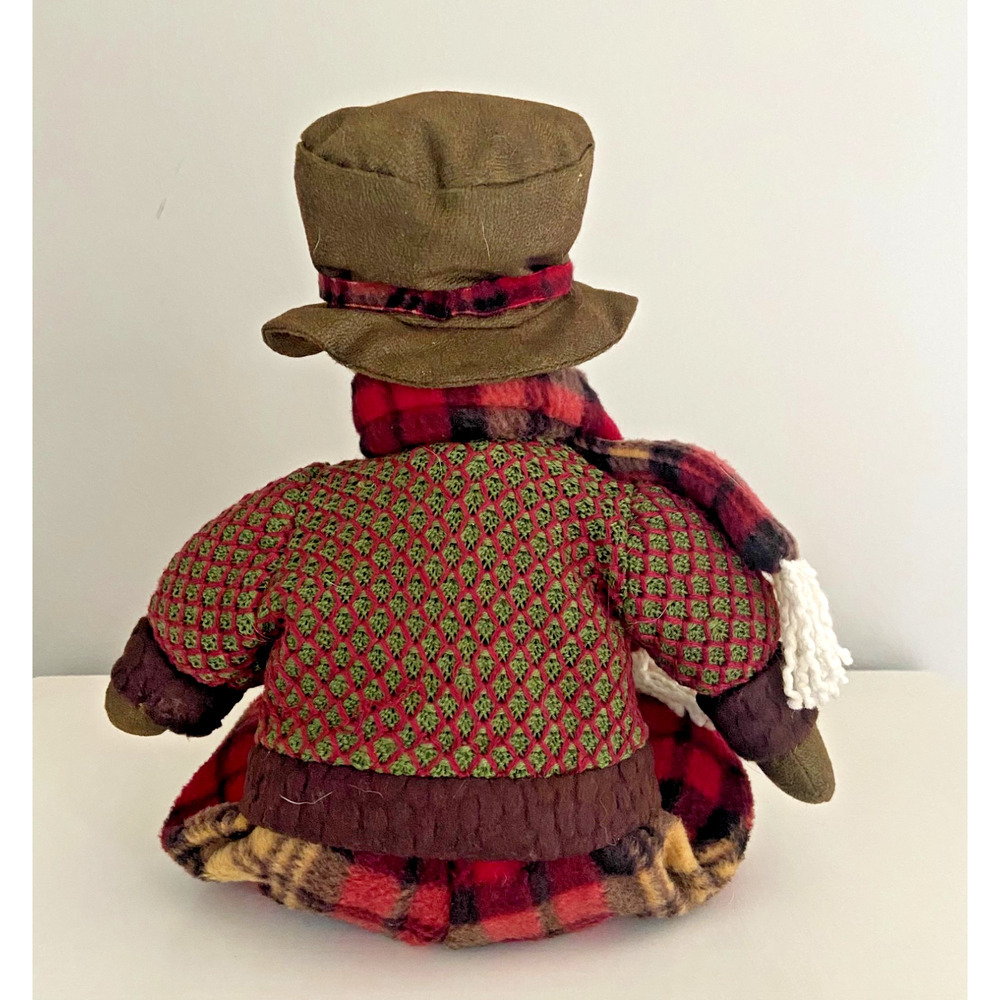 Rustic Brown, Red & Green Flannel Fabric Snowman Shelf Sitter, 19"H - Picture 8 of 8